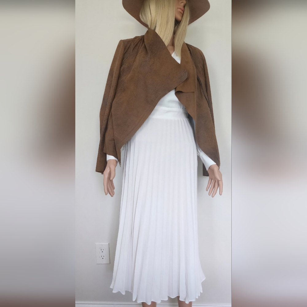 ZARA JACKET BROWN DRAPE COWLNECK ASYMMETRICAL ZIP TOP SMALL S - Picture 12 of 12